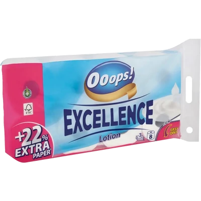 Ooops! Excellence Lotiontoalett papír 8 tekercs Ooops! Excellence Lotiontoalett papír 8 tekercs