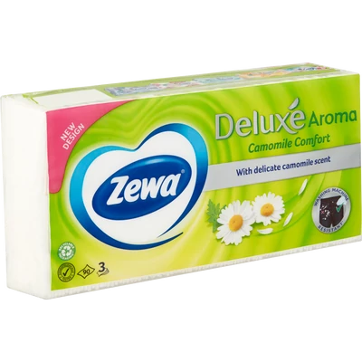 Zewa Deluxe Aroma Camomile Comfort papírzsebkendő 90 darab Zewa Deluxe Aroma Camomile Comfort papírzsebkendő 90 darab