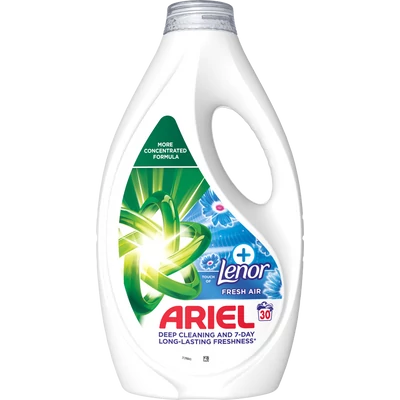 Ariel + Touch Of Lenor Fresh Air folyékony mosószer 30 mosáshoz (1,35 liter) Ariel + Touch Of Lenor Fresh Air folyékony mosószer 30 mosáshoz (1,35 liter)