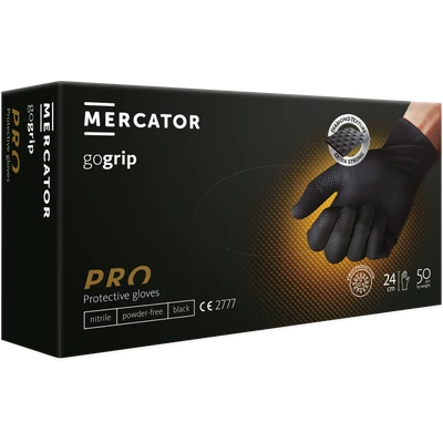 Mercator Gogrip black fekete gyémánttexturált vastag púdermentes nitril kesztyű 50 db Mercator Gogrip black fekete gyémánttexturált vastag púdermentes nitril kesztyű 50 db