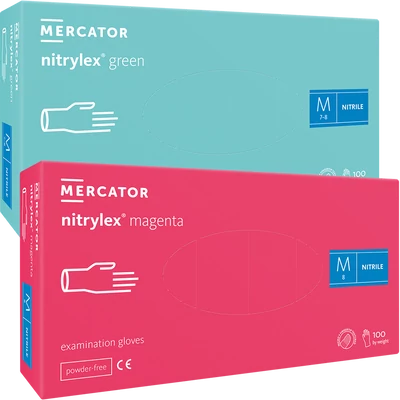 Mercator® Nitrylex green / magenta púdermentes nitril vizsgálókesztyű Mercator® Nitrylex green / magenta púdermentes nitril vizsgálókesztyű