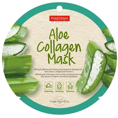 PureDerm aloe collagen bőrnyugtató kollagén és aloe vera fátyolmaszk 1 db