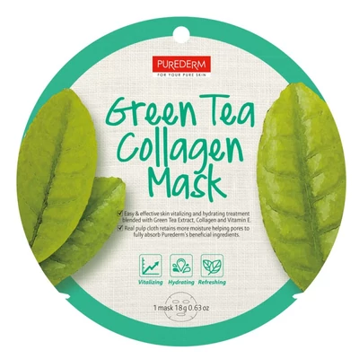 PureDerm green tee collagen méregtelenitő green tea kollagén fátyolmaszk 1 db