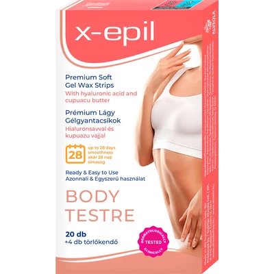 Prémium lágy gélgyantacsíkok Hialuronsavval és kupuazu vajjal testre Prémium lágy gélgyantacsíkok Hialuronsavval és kupuazu vajjal testre