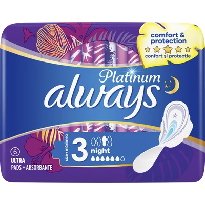 ALWAYS Platinum night 3 ultra egészségügyi betét 6 db ALWAYS Platinum night 3 ultra egészségügyi betét 6 db