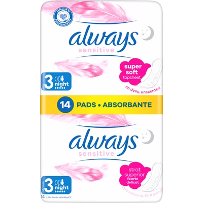 ALWAYS Sensitive 3 night egészségügyi betét 14 db ALWAYS Sensitive 3 night egészségügyi betét 14 db