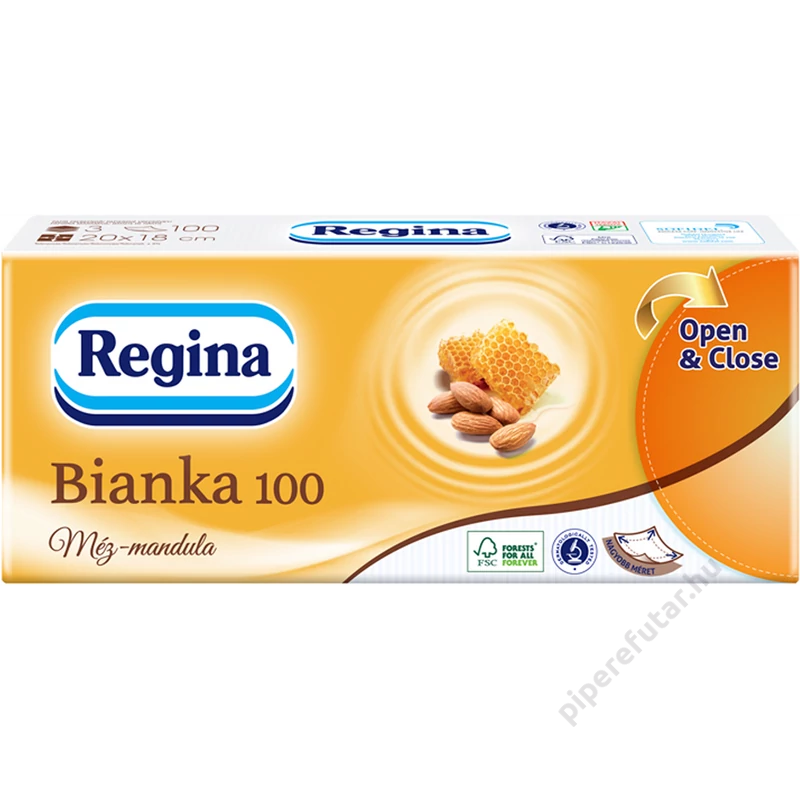 Regina Bianka 100 Méz-Mandula 3 rétegű papír zsebkendő 100 db