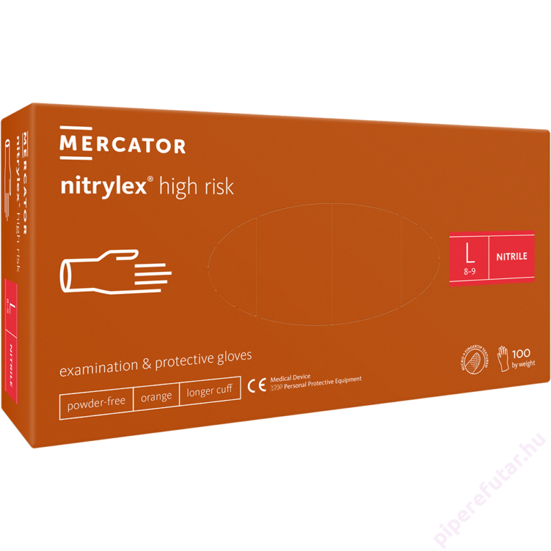 Mercator® Nitrylex high risk vastag púdermentes narancssárga nitril kesztyű L