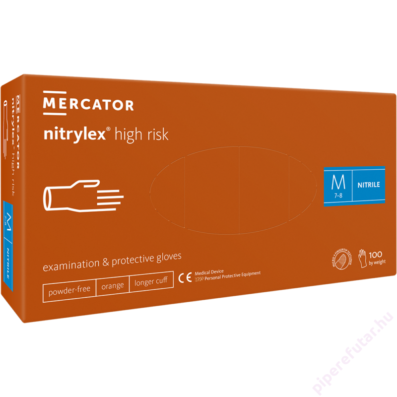 Mercator nitrylex high risk vastag púdermentes narancssárga nitril kesztyű 100 db
