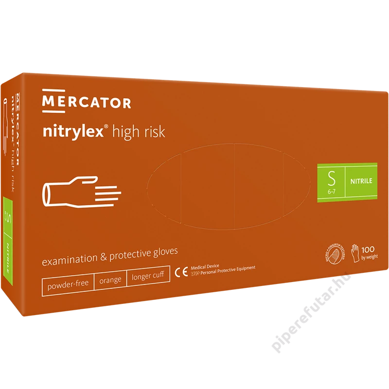 Mercator® Nitrylex high risk vastag púdermentes narancssárga nitril kesztyű S