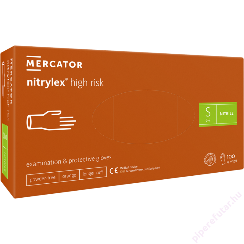 Mercator® Nitrylex high risk vastag púdermentes narancssárga nitril kesztyű S