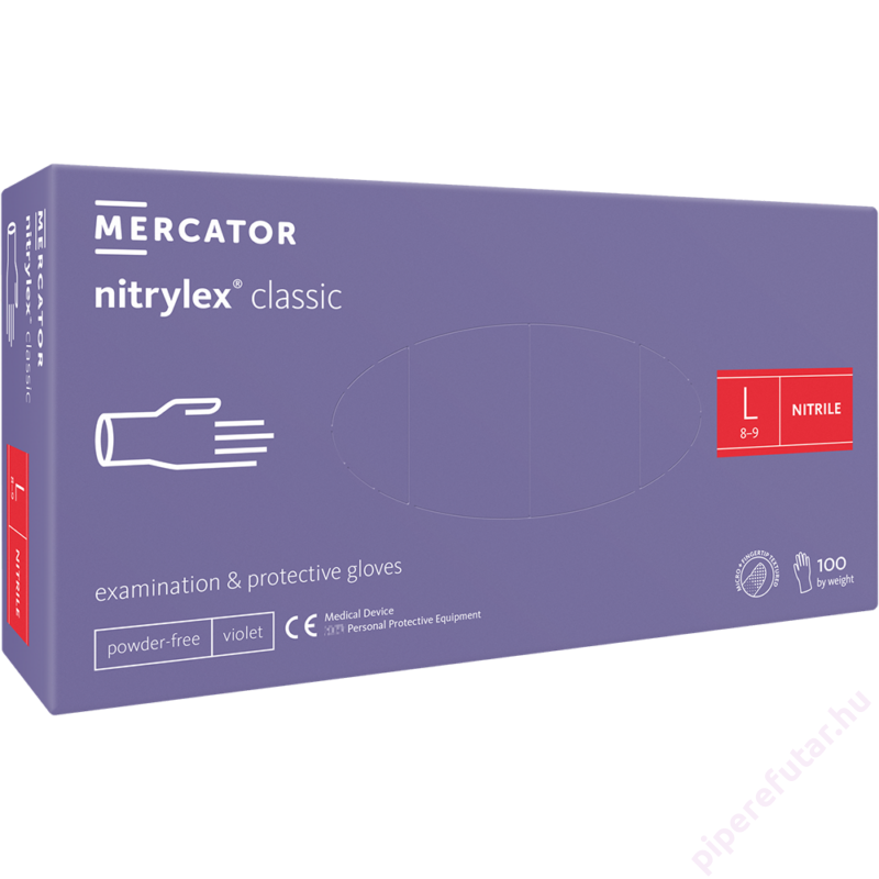 Mercator Nitrylex classic violet púdermentes lila nitril vizsgálókesztyű L
