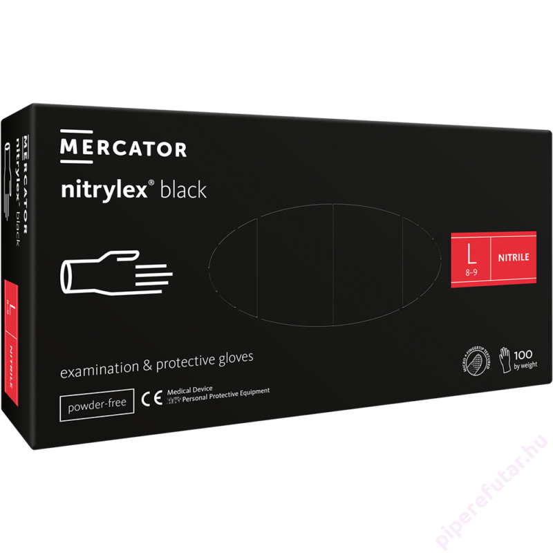 nitrylex púdermentes fekete nitril kesztyű L