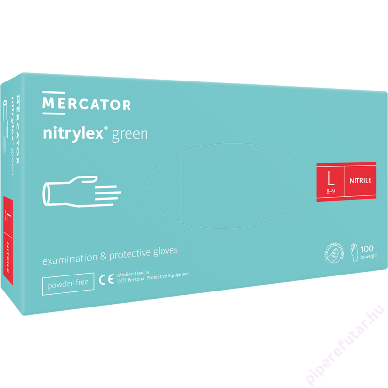 Mercator® Nitrylex green púdermentes mentazöld nitril vizsgálókesztyű L