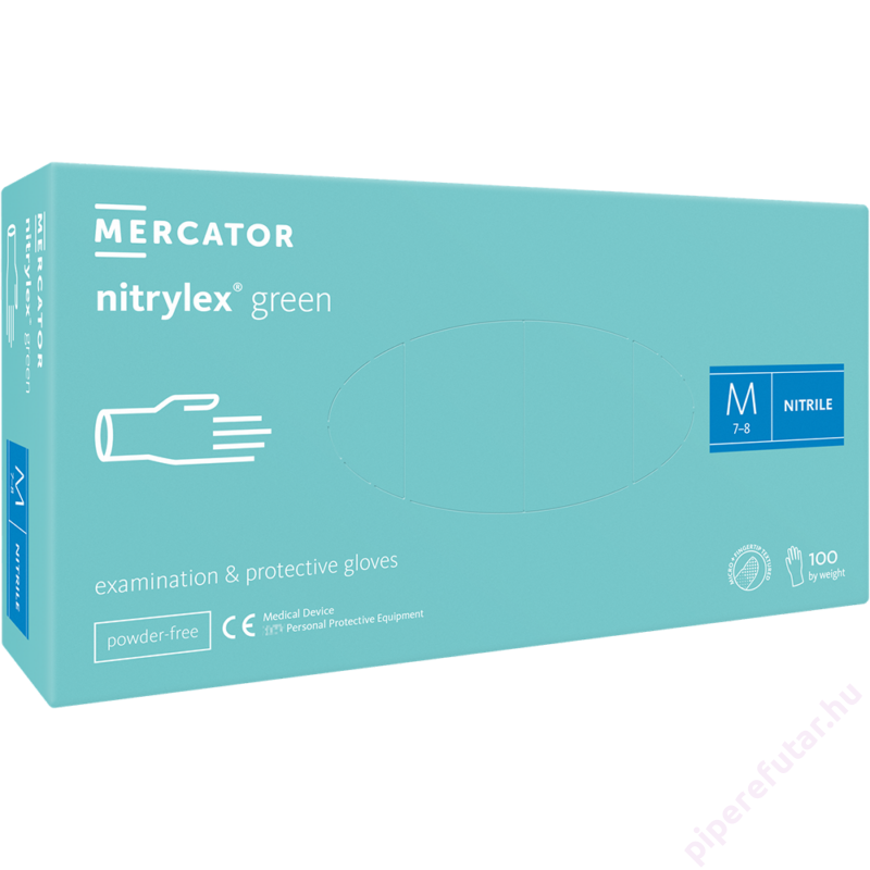 Mercator® Nitrylex green púdermentes mentazöld nitril vizsgálókesztyű M
