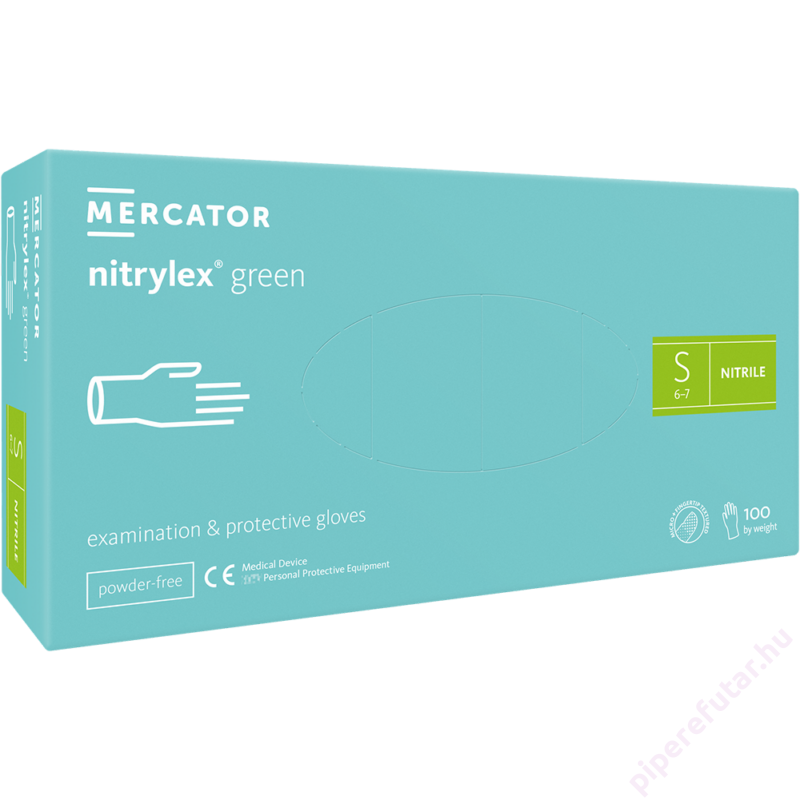 Mercator® Nitrylex green púdermentes mentazöld nitril vizsgálókesztyű S