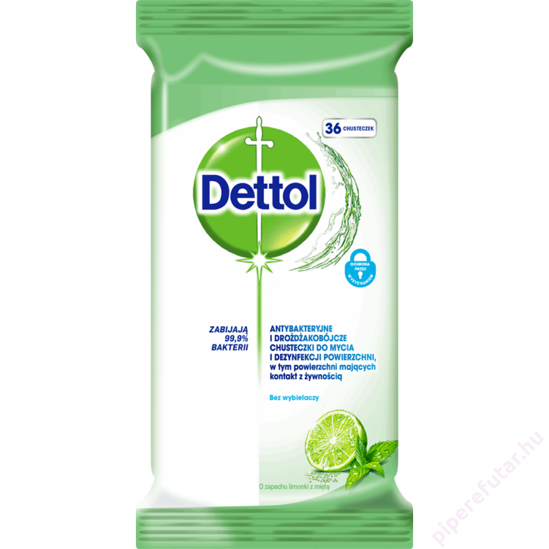 Dettol Lime és Menta antibakteriális nedves törlőkendő 36 darab