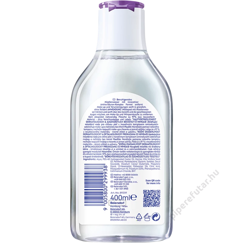NIVEA Micellar Water SOOTHING nyugtató ápoló micellás arctisztító hátoldal