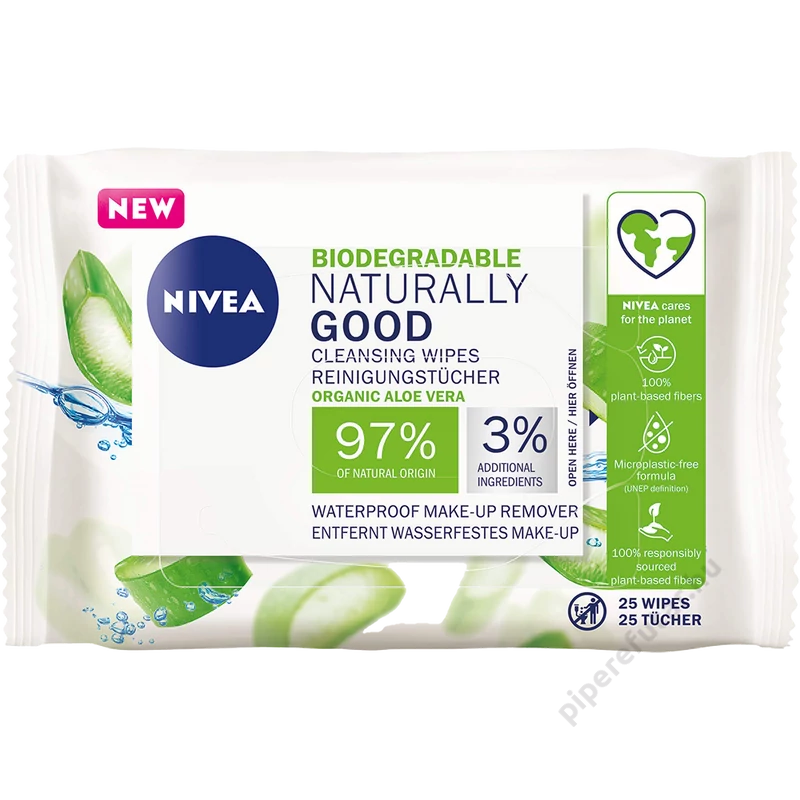 NIVEA Naturally Good arctisztító kendő aloe verával 25 darab