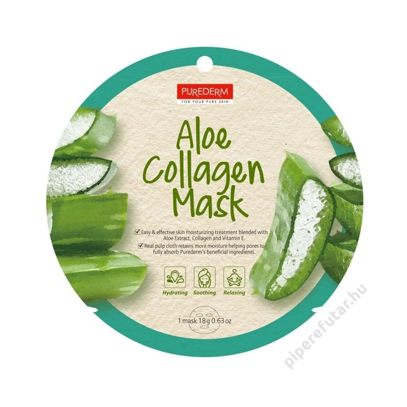 PureDerm aloe collagen bőrnyugtató kollagén és aloe vera fátyolmaszk 1 db
