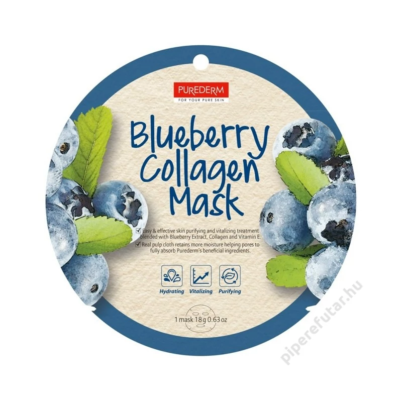 PureDerm blueberry collagen bőrfeszesítő kékáfonya fátyolmaszk 1 db